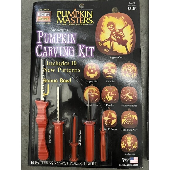 Lot Of 2 Vtg 2001 SEALED Pumpkin Masters Halloween Carving Kit - 10 Patterns - Picture 2 of 6